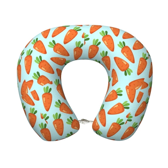 Daiia Cartoon Carrot Pattern Travel Pillow 100% Pure Memory Foam Travel Neck Pillow, Airplane Pillow U-Shaped Neck Pillow Ergonomic Travel Pillow