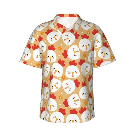Daiia Cartoon Chicken Hawaiian Shirt for Men Gentle Cotton Regular Short Sleeve Casual-3X-Large