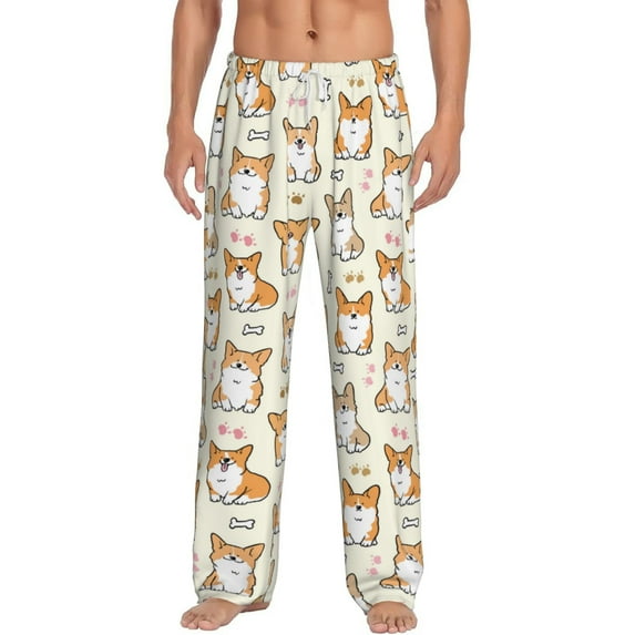Daiia Cartoon Corgi Men's Sleep Pant with Pockets and Drawstring,Pajama Pants-Large