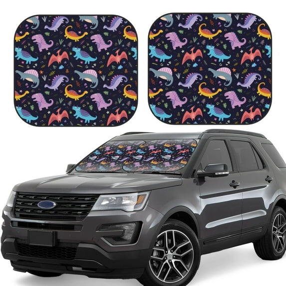 Daiia Cartoon Dinosaur 2PCS Car Windshield Sun Shade, Foldable Sun Shield for Car Front Window, Auto Sun Blocker Visor Protector Universal for Truck SUV Pickup-Medium