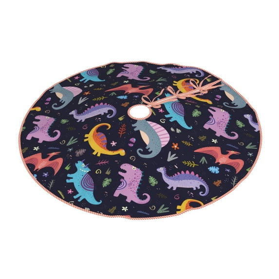 Daiia Cartoon Dinosaur Drawing Merry Christmas Tree Skirt , Xmas Large Lace-up Tree Skirt, Santa Snowflakes Rustic Home Decorations New Year Party Farmhouse Decor-48"