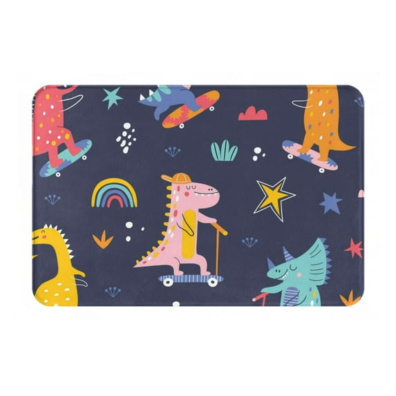 Daiia Cartoon Dinosaur Scooter Sport Blue Front Door Mat, Heavy Duty Durable Welcome Mat for Outdoor Indoor, Dirt Trapper Waterproof Super Absorbent Door Mat, 16" x 24"