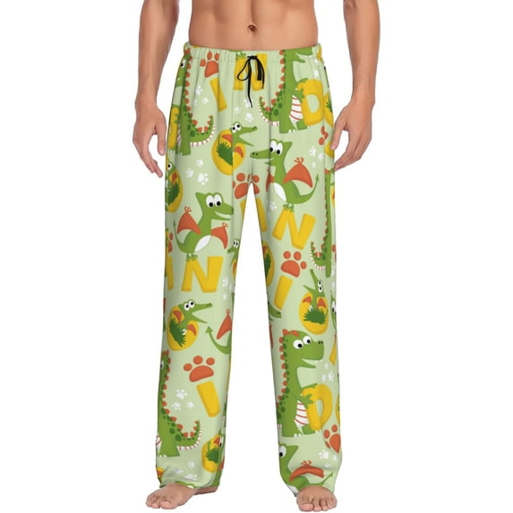 Daiia Cartoon Dinosaurs Men's Sleep Pant with Pockets and Drawstring,Pajama Pants-Small