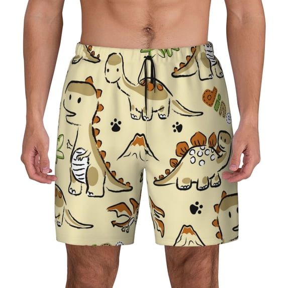 Daiia Cartoon Dinosaurs Mens Swim Trunks Swim Shorts Quick Dry Swim Shorts with Mesh Lining Pockets-Medium