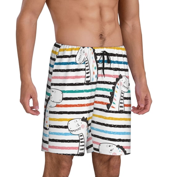 Daiia Cartoon Dinosaurs Mens Woven Stretch Pajama Short,Short Pajama Pants-XX-Large