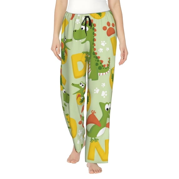Daiia Cartoon Dinosaurs Women's Sleep Pant with Pockets and Drawstring,Pajama Pants-Small