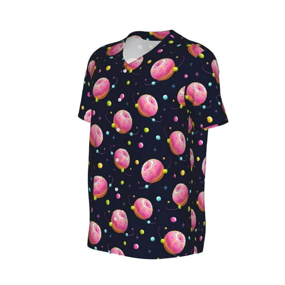 Daiia Cartoon Donut Planets Mens Baseball Jersey Button Down Shirts Short Sleeve Sports Uniforms-Medium