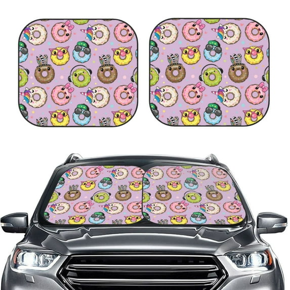 Daiia Cartoon Donuts 2PCS Car Windshield Sun Shade, Foldable Sun Shield for Car Front Window, Auto Sun Blocker Visor Protector Universal for Truck SUV Pickup-Small