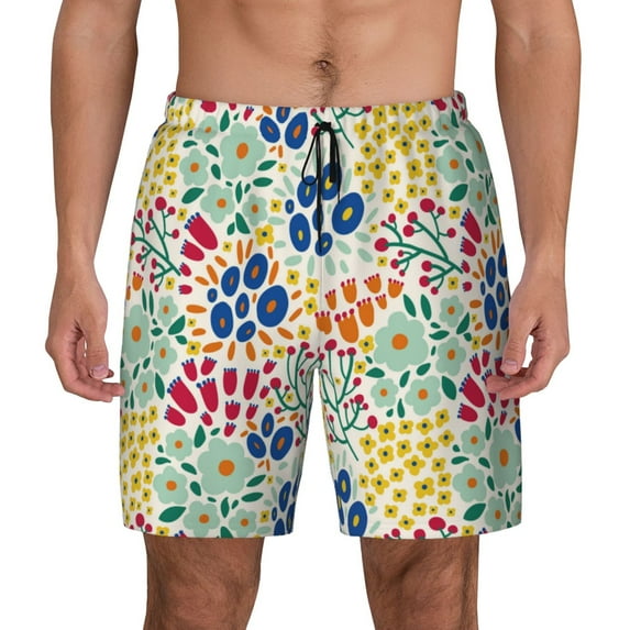 Daiia Cartoon Flowers Mens Swim Trunks Swim Shorts Quick Dry Swim Shorts with Mesh Lining Pockets-Small