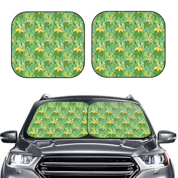 Daiia Cartoon Frog And Lotus Leaf 2PCS Car Windshield Sun Shade, Foldable Sun Shield for Car Front Window, Auto Sun Blocker Visor Protector Universal for Truck SUV Pickup-Medium