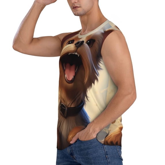 Daiia Cartoon Happy Cute Puppy Printed Men's Tank Tops,Casual Soft Sleeveless Gym Muscle Shirts Bodybuilding Tee-Medium