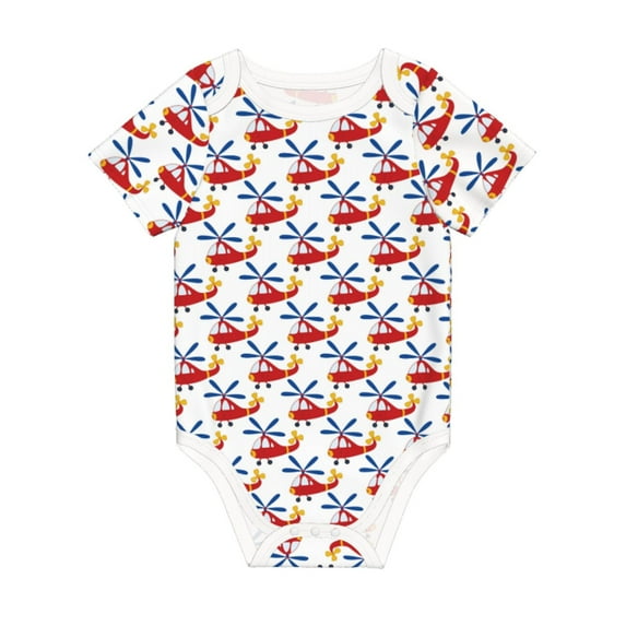 Daiia Cartoon Helicopter Printed Unisex-Baby Short Sleeve Onesies Bodysuits Baby Climbing Clothes Soft and Comfortable Romper with Expandable Shoulder Design-18 Months