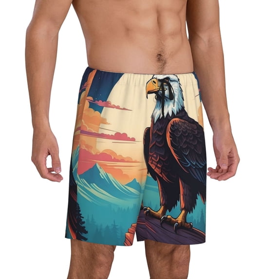 Daiia Cartoon Iceberg Bald Eagle Mens Woven Stretch Pajama Short,Short Pajama Pants-Small
