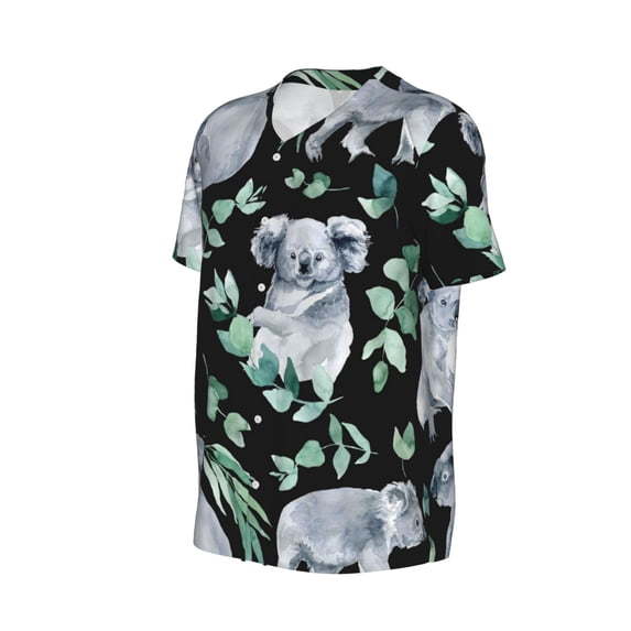 Daiia Cartoon Koala Bear Mens Baseball Jersey Button Down Shirts Short Sleeve Sports Uniforms-4X-Large