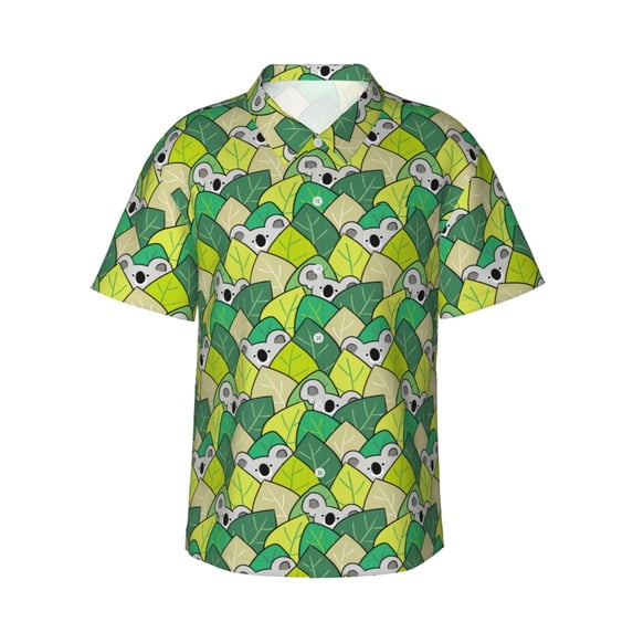 Daiia Cartoon Koala Bear and Leaf Hawaiian Shirt for Men Gentle Cotton Regular Short Sleeve Casual-Medium