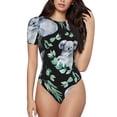 thumbnail image 1 of Daiia Cartoon Koala Bear print Women's Crew Neck Short Sleeve Bodysuit Fashion Tops Fit Casual Basic Extender Bodysuit-Medium, 1 of 9