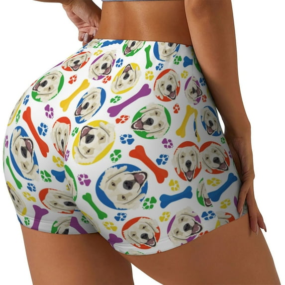 Daiia Cartoon Labrador Retriever Pattern Women's Workout Shorts Biker Shorts - High Waisted Workout Spandex Tummy Control Gym Running Yoga Shorts-XX-Large