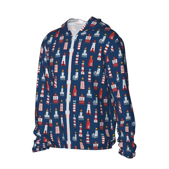 Daiia Cartoon Lighthouse UPF 50+ Sun Protection Hoodie Jacket Lightweight Long Sleeve Sun Shirt for Women Men with Pocket Hiking Outdoor-Medium