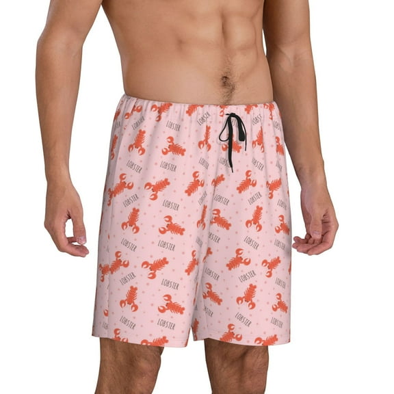 Daiia Cartoon Lobsters 3 Mens Woven Stretch Pajama Short,Short Pajama Pants-Large