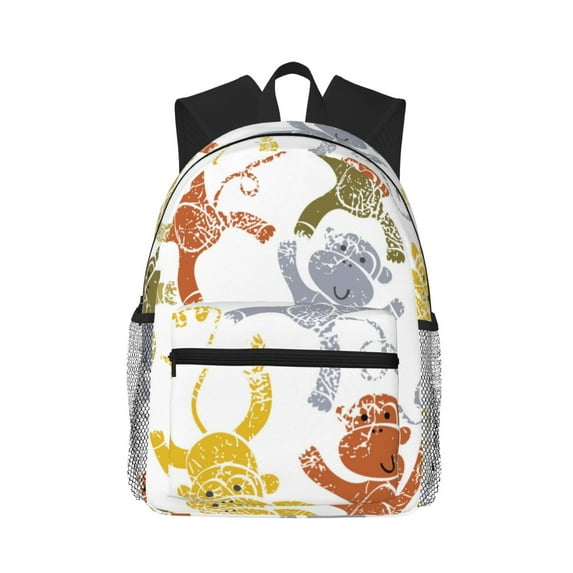 Daiia Cartoon Monkey School Backpack for Men Women, Unisex Large Waterproof Bookbag Schoolbag Casual Daypack for High School/College/Teens/Travel/Work Black