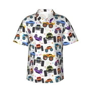 Daiia Cartoon Monster Trucks1 Hawaiian Shirt for Men Gentle Cotton Regular Short Sleeve Casual-X-Large
