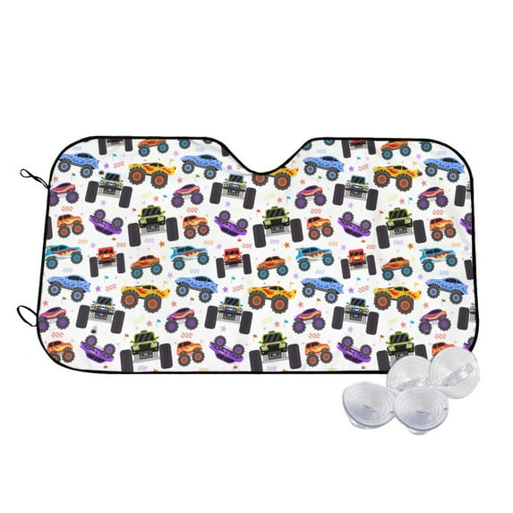 Daiia Cartoon Monster Trucks1 Windshield Sun Shade for Car SUV Truck (Medium ), Car Sun Shade Windshield, Car Shades for Front Windows, Sunshade for Car Windshield