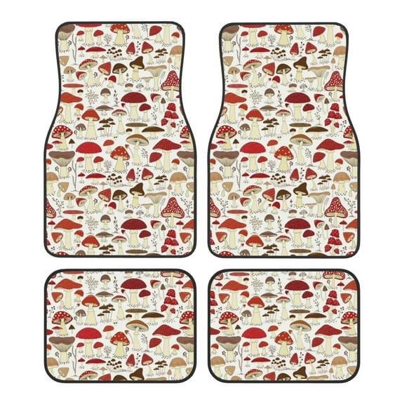 Daiia Cartoon Mushrooms Printed Car Floor Mats Set of 4, Durable Non Slip Auto Floor Carpet, Car Interior Carpets Proof Foot Pads Anti-Slip Cushion Automoetive Accessories