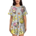 thumbnail image 1 of Daiia Cartoon Owls Pattern Womens Pajama Sets Short Sleeve Pajamas for Women Sets Soft Lounge Sets Casual Round Neck Sleepwear PJS-3X-Large, 1 of 7