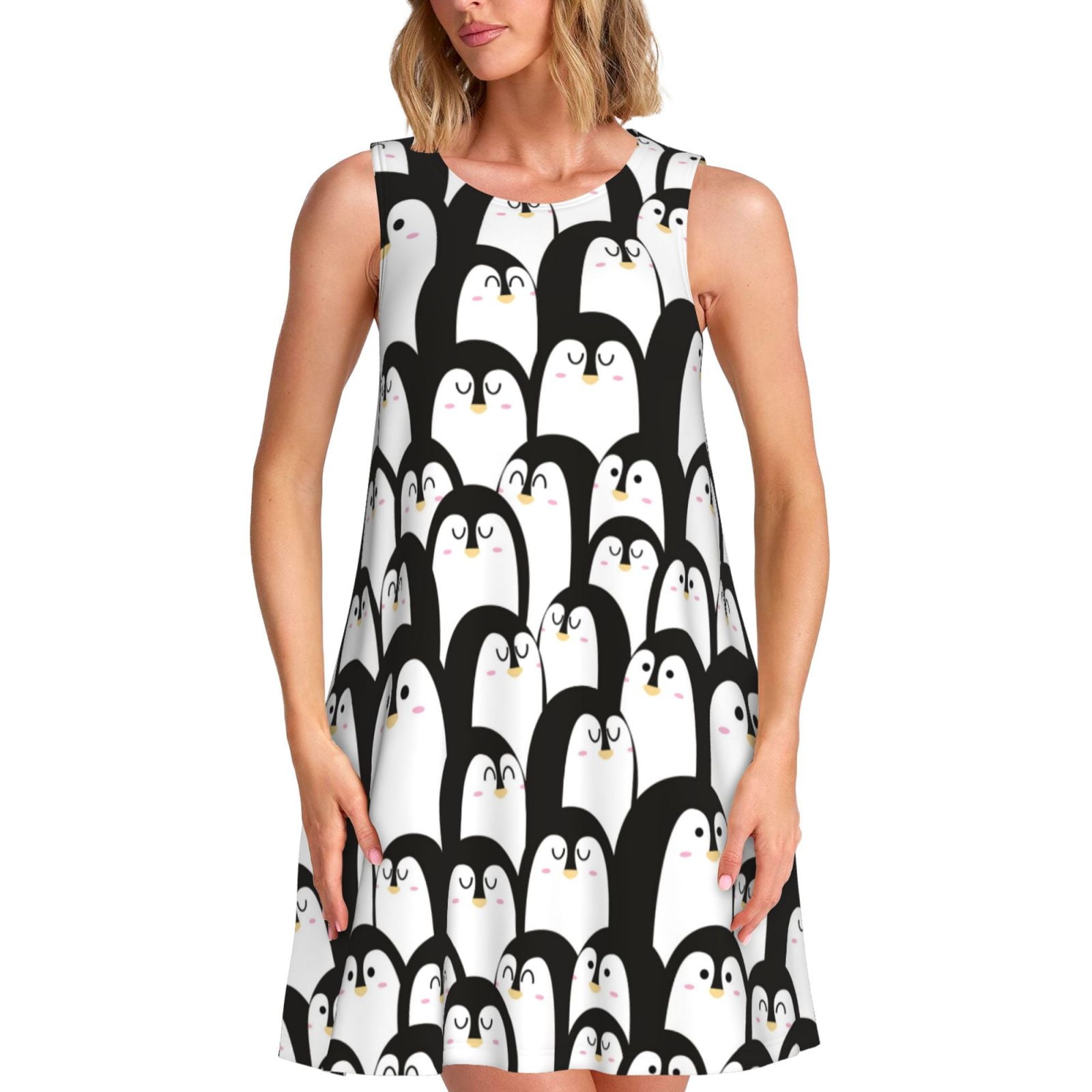 Daiia Cartoon Penguin Print Women's Dresses 2025 Trendy Short sleeve ...