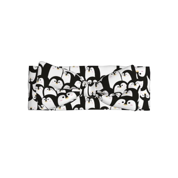 Daiia Cartoon Penguin Printed Handmade Baby Headbands Soft Stretchy Hair Bands with Bows for Newborn Infant Baby Toddler Girls
