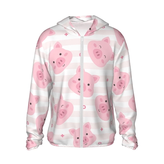 Daiia Cartoon Pig UPF 50+ Sun Protection Hoodie Jacket Lightweight Long Sleeve Sun Shirt for Women Men with Pocket Hiking Outdoor-XX-Large