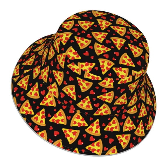 Daiia Cartoon Pizza Pattern Bucket Hat - Trendy Cotton Sun Hat for Beach, Golf, Fishing - Fun Outdoor Vacation Boonie for Men and Women