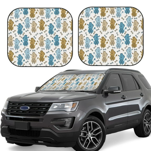Daiia Cartoon Poodle Dog 2PCS Car Windshield Sun Shade, Foldable Sun Shield for Car Front Window, Auto Sun Blocker Visor Protector Universal for Truck SUV Pickup-Medium