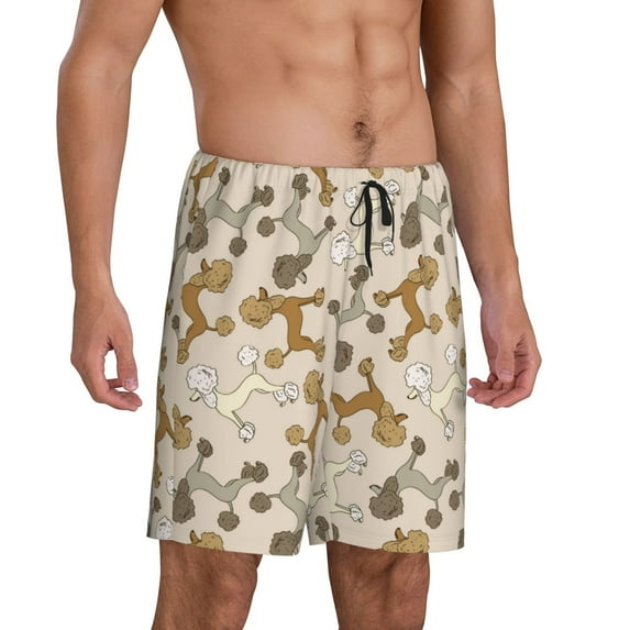 Daiia Cartoon Poodle Dog Mens Woven Stretch Pajama Short,Short Pajama Pants-XX-Large