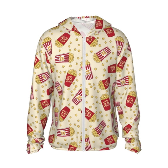 Daiia Cartoon Popcorn UPF 50+ Sun Protection Hoodie Jacket Lightweight Long Sleeve Sun Shirt for Women Men with Pocket Hiking Outdoor-Large