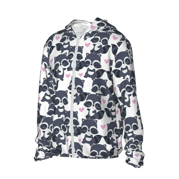 Daiia Cartoon Raccoon UPF 50  Sun Protection Hoodie Jacket Lightweight Long Sleeve Sun Shirt for Women Men with Pocket Hiking Outdoor-3X-Large