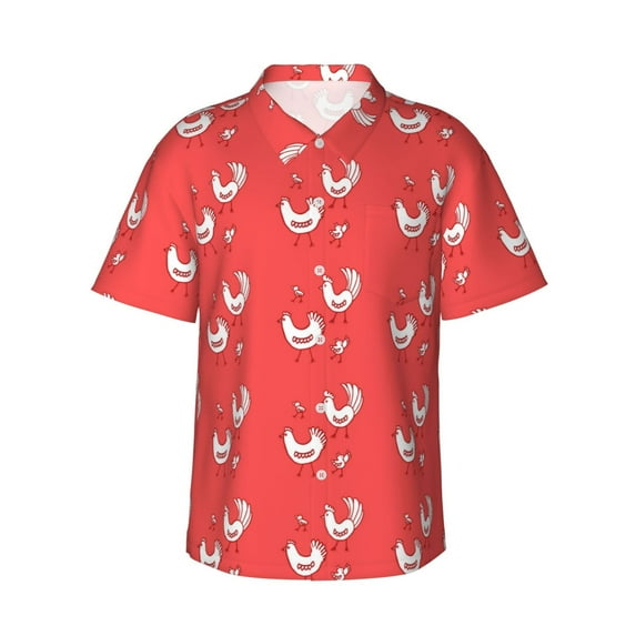 Daiia Cartoon Rooster Hawaiian Shirt for Men Gentle Cotton Regular Short Sleeve Casual-Large