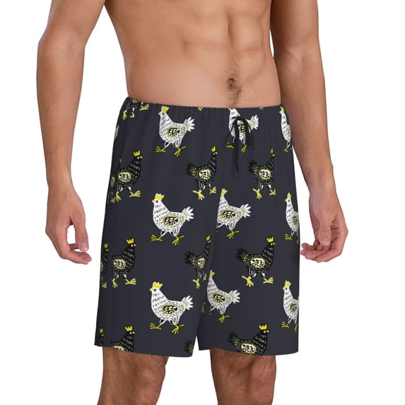 Daiia Cartoon Rooster Mens Woven Stretch Pajama Short,Short Pajama Pants-X-Large