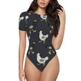 thumbnail image 1 of Daiia Cartoon Rooster print Women's Crew Neck Short Sleeve Bodysuit Fashion Tops Fit Casual Basic Extender Bodysuit-Small, 1 of 9