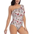 thumbnail image 1 of Daiia Cartoon Santa and Reindeer Women's One Piece Swimsuits Personalized One Shoulder Swimwear Asymmetric Ruffle Bathing Suits-Large, 1 of 8
