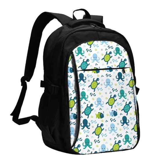 Daiia Cartoon Sea Creatures Pattern USB Charging Backpack for Men and Women, Anti-Theft Backpack,Travel Backpack,School Backpack,College Backpack,Laptop Backpack