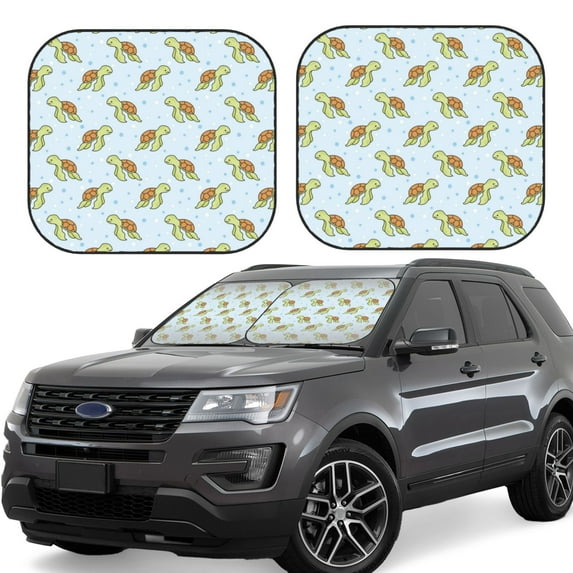 Daiia Cartoon Sea Turtle 2PCS Car Windshield Sun Shade, Foldable Sun Shield for Car Front Window, Auto Sun Blocker Visor Protector Universal for Truck SUV Pickup-Medium