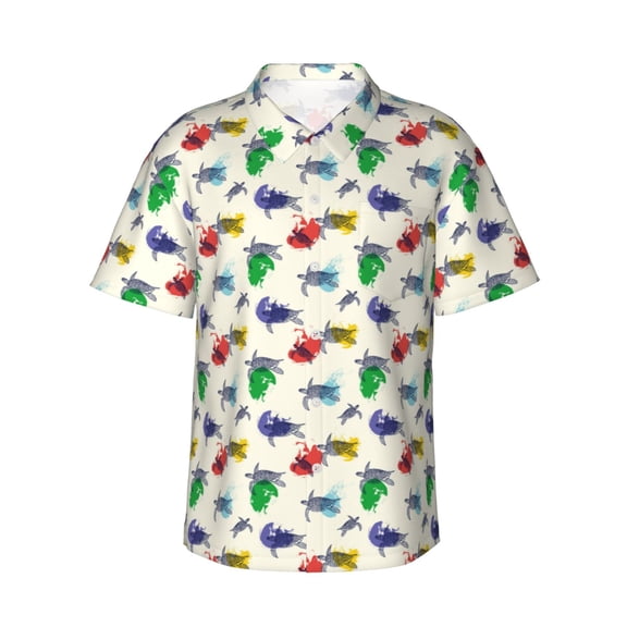 Daiia Cartoon Sea Turtle Hawaiian Shirt for Men Gentle Cotton Regular Short Sleeve Casual-XX-Large