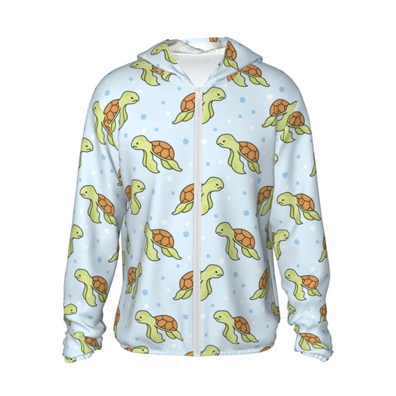 Daiia Cartoon Sea Turtle UPF 50+ Sun Protection Hoodie Jacket Lightweight Long Sleeve Sun Shirt for Women Men with Pocket Hiking Outdoor-Medium
