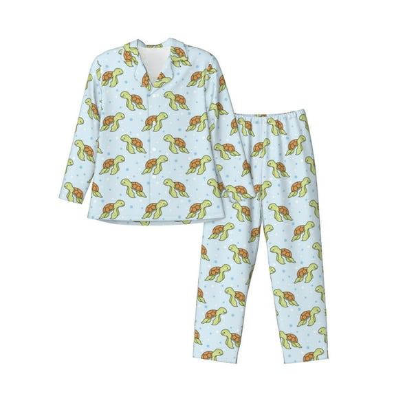 Daiia Cartoon Sea Turtle for Men's Long-Sleeved Pajama Set – Soft & Comfortable Sleepwear Button-Up Pajamas Cozy Lounge Wear-Small
