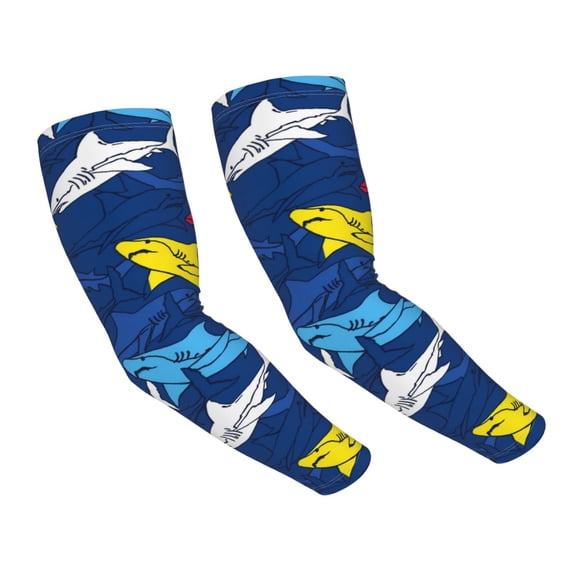 Daiia Cartoon Shark UV Sun Protection Arm Sleeves - Cooling Compression Arm Sleeve - Sports & UV Arm Sleeves for Men & Women