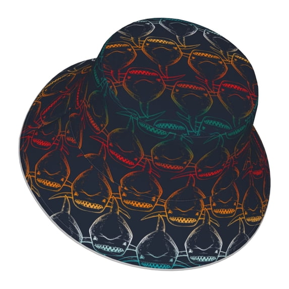 Daiia Cartoon Sharks Pattern Bucket Hat - Trendy Cotton Sun Hat for Beach, Golf, Fishing - Fun Outdoor Vacation Boonie for Men and Women