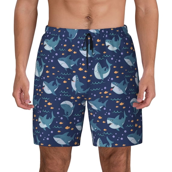 Daiia Cartoon Sharks2 Mens Swim Trunks Swim Shorts Quick Dry Swim Shorts with Mesh Lining Pockets-XX-Large