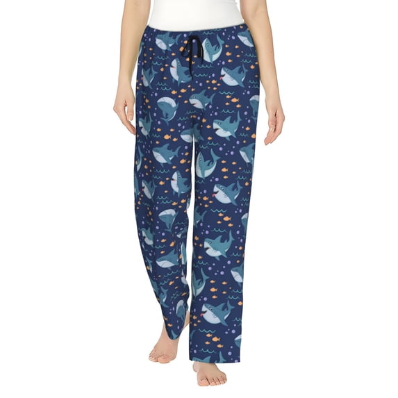 Daiia Cartoon Sharks2 Women's Sleep Pant with Pockets and Drawstring,Pajama Pants-Large