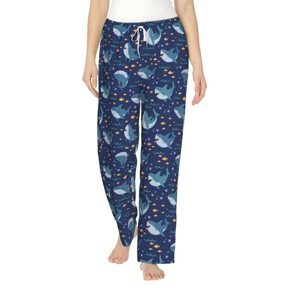 Daiia Cartoon Sharks2 Women's Sleep Pant with Pockets and Drawstring,Pajama Pants-Small